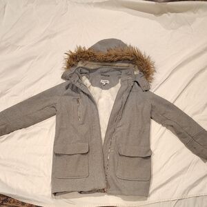 Charlotte Russe Gray Ski & Snow Jacket with Faux Fur Hood